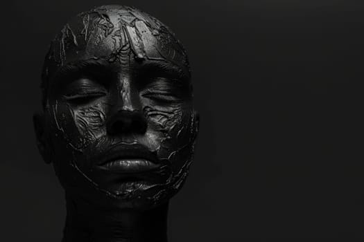 A striking black and white portrait captures the delicate features of a womans face, exuding grace and poise.
