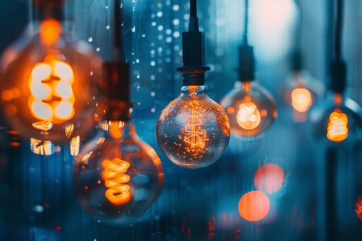A variety of light bulbs in different shapes and sizes hanging gracefully from a ceiling.