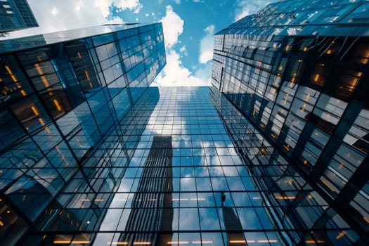 A cluster of tall buildings standing in harmony next to each other, creating a striking urban landscape.