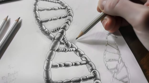 Explore the intricate structure of DNA through a captivating sketch meticulously crafted with an art pencil, showcasing the beauty and complexity of life's blueprint.
