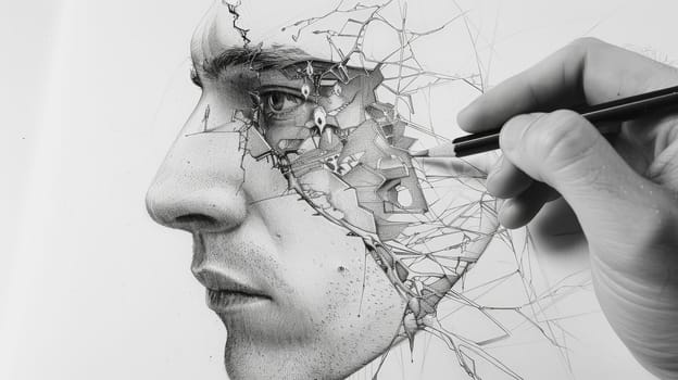 Dive into the realm of artificial intelligence through this captivating sketch meticulously crafted with an art pencil. Witness the fusion of human creativity and technological innovation in visual form.