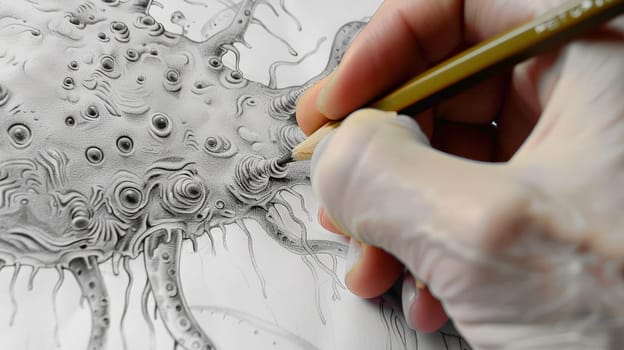 Delve into the microscopic world as a bacillus takes form through the skilled strokes of an art pencil, capturing the intricate details of this bacterial genus with precision and finesse.