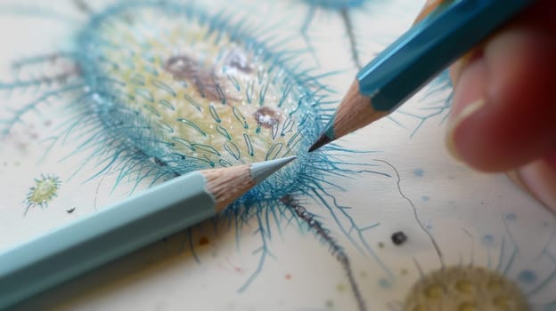 Delve into the microscopic world as a bacillus takes form through the skilled strokes of an art pencil, capturing the intricate details of this bacterial genus with precision and finesse.