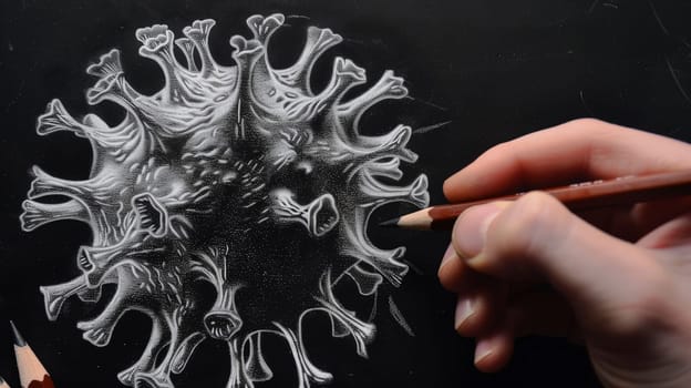 Dive into the microscopic world with a captivating sketch illustrating the intricate structure of a virus, meticulously crafted with an art pencil, showcasing the beauty even in the smallest of organisms.