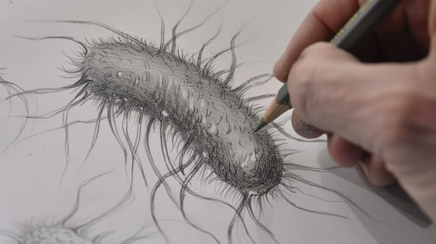 Delve into the microscopic world as a bacillus takes form through the skilled strokes of an art pencil, capturing the intricate details of this bacterial genus with precision and finesse.