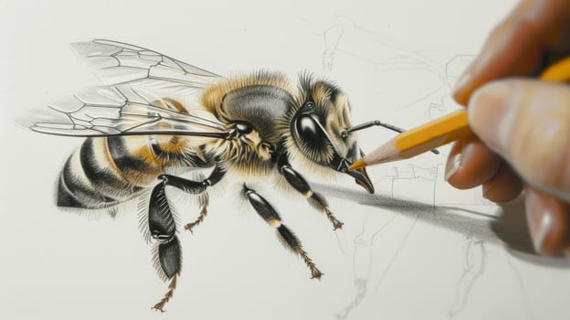 Dive into the world of pollinators with this detailed sketch of a bee, meticulously crafted with an art pencil. Witness the intricate beauty of nature in every stroke.