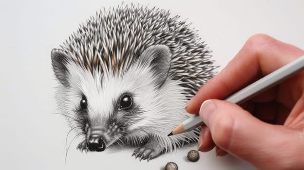 Capture the adorable charm of a hedgehog with this intricately drawn pencil portrait, highlighting every quill and adorable detail.