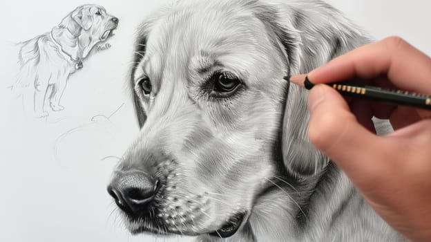 Discover the soulful gaze of a retriever, meticulously sketched with an art pencil, capturing the warmth and loyalty of this beloved canine companion.