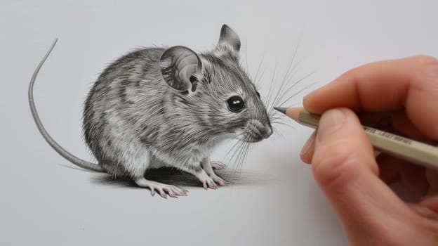 Capture the charm of these tiny creatures with a delicately hand-drawn sketch of a mouse, highlighting its adorable features and curious nature.