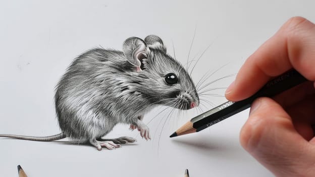 Capture the charm of these tiny creatures with a delicately hand-drawn sketch of a mouse, highlighting its adorable features and curious nature.