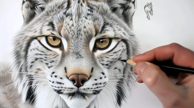 Witness the graceful strokes of an art pencil bringing to life the majestic form of a lynx, capturing its wild elegance on the canvas.