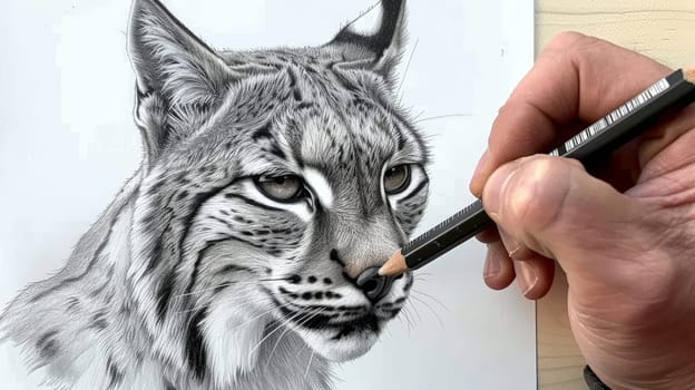 Witness the graceful strokes of an art pencil bringing to life the majestic form of a lynx, capturing its wild elegance on the canvas.