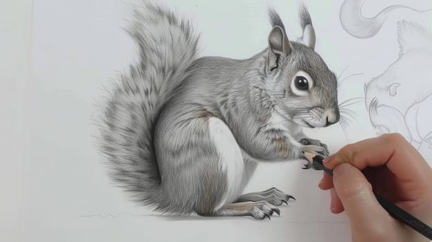 Embrace the playful energy of nature with a meticulously hand-drawn sketch of a squirrel, showcasing its lively movements and endearing charm.