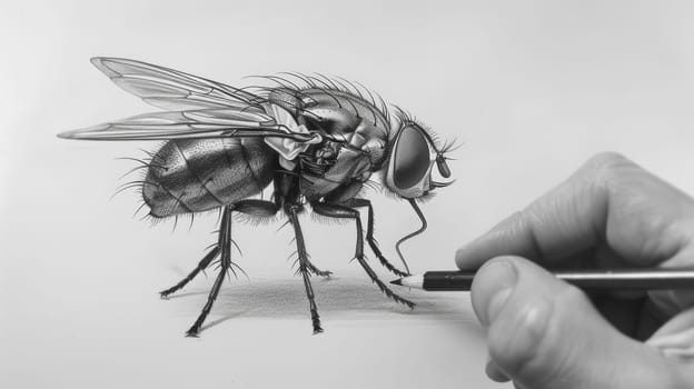 Delve into the intricate details of nature as this artwork captures the essence of a common fly, meticulously rendered with an art pencil, showcasing the beauty in the smallest of creatures.