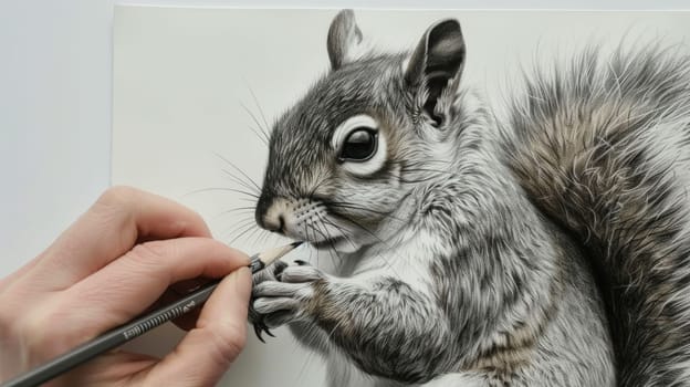 Embrace the playful energy of nature with a meticulously hand-drawn sketch of a squirrel, showcasing its lively movements and endearing charm.