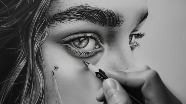 A delicate portrayal of a young and beautiful woman, meticulously drawn with an art pencil, showcasing her grace and allure.