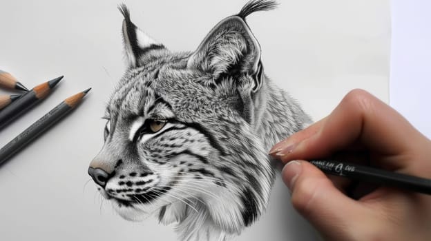 Witness the graceful strokes of an art pencil bringing to life the majestic form of a lynx, capturing its wild elegance on the canvas.