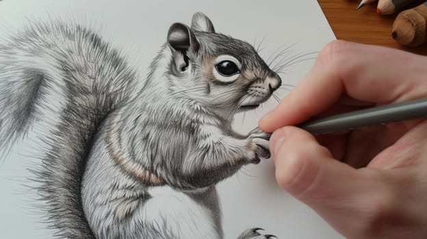 Embrace the playful energy of nature with a meticulously hand-drawn sketch of a squirrel, showcasing its lively movements and endearing charm.