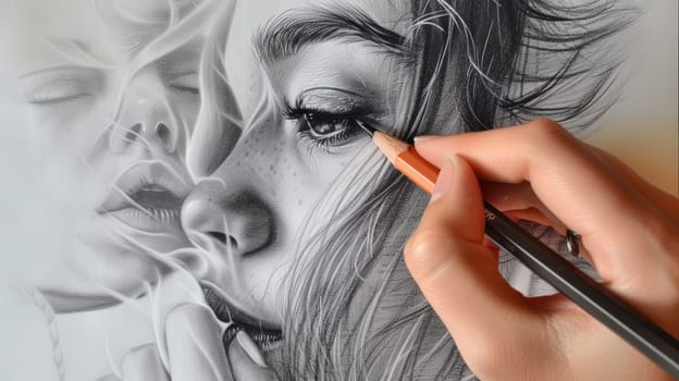 A delicate portrayal of a young and beautiful woman, meticulously drawn with an art pencil, showcasing her grace and allure.