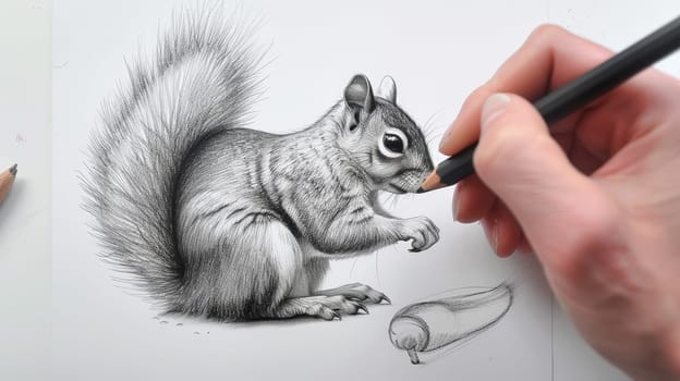 Embrace the playful energy of nature with a meticulously hand-drawn sketch of a squirrel, showcasing its lively movements and endearing charm.