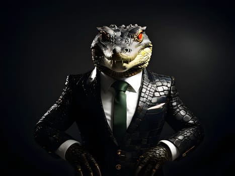 Crocodile portrait in the elegant suit
