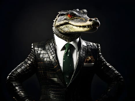 Crocodile portrait in the elegant suit