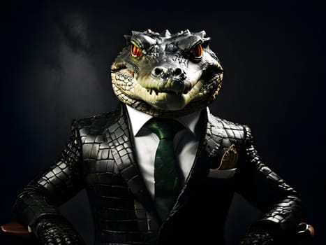 Crocodile portrait in the elegant suit