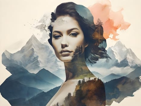 Abstract art of woman with nature double exposure