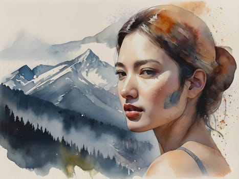 Abstract art of woman with nature double exposure