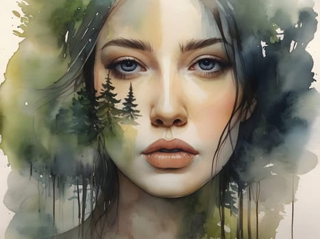 Abstract art of woman with nature double exposure
