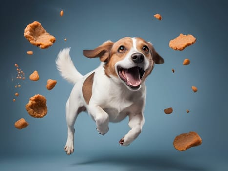 Funny dog portrait with the food