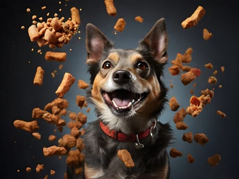 Funny dog portrait with the food