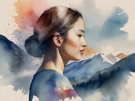 Abstract art of woman with nature double exposure