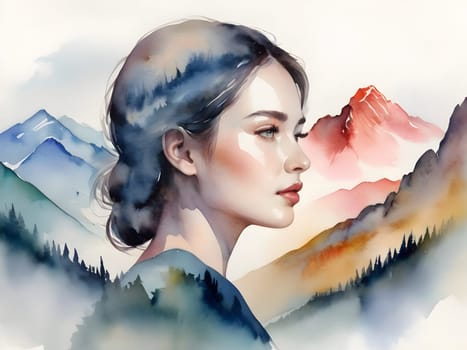 Abstract art of woman with nature double exposure