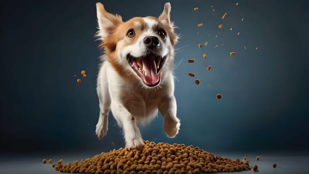 Funny dog portrait with the food