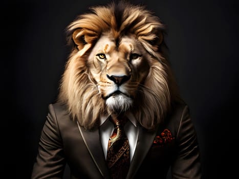 Lion portrait in the elegant suit