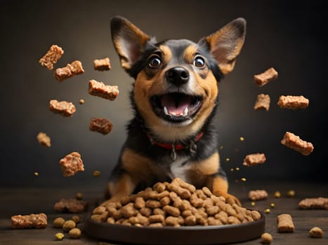 Funny dog portrait with the food