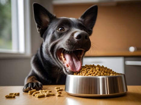 Funny dog portrait with the food