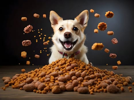 Funny dog portrait with the food