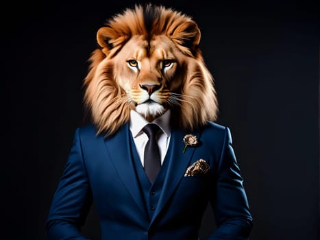 Lion portrait in the elegant suit