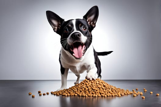 Funny dog portrait with the food
