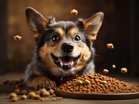 Funny dog portrait with the food