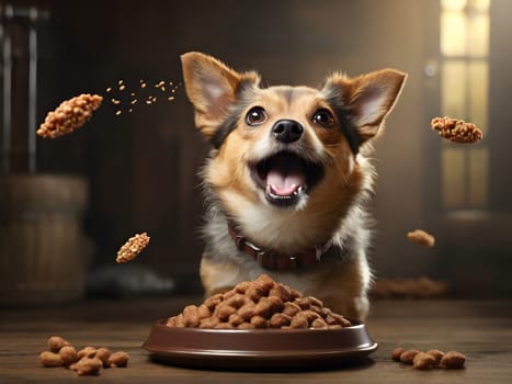 Funny dog portrait with the food