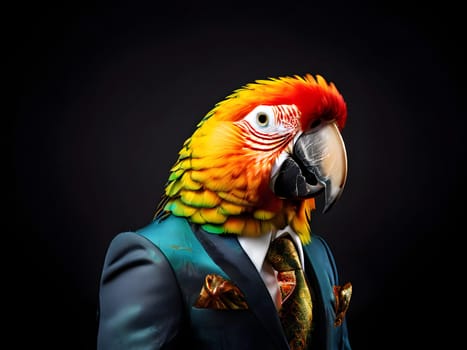 Parrot portrait in the elegant suit