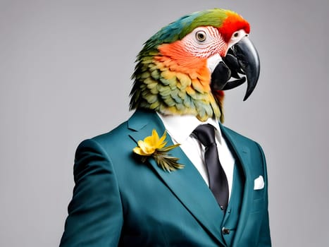 Parrot portrait in the elegant suit