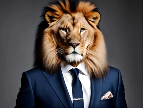 Lion portrait in the elegant suit