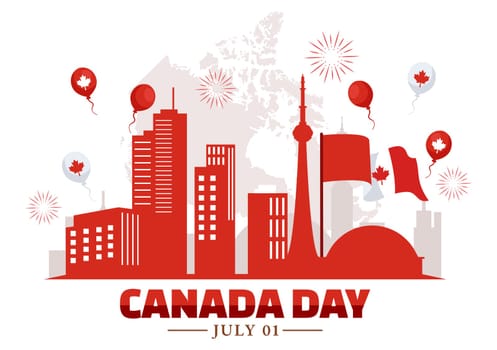 Happy Canada Day Vector Illustration Celebration in 1st July with Maple and Ribbon in National Holiday Flat Cartoon Background
