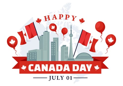 Happy Canada Day Vector Illustration Celebration in 1st July with Maple and Ribbon in National Holiday Flat Cartoon Background