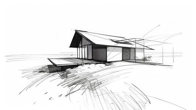 Embrace simplicity with this elegant black and white sketch depicting a charming beach house against a pristine white background. The minimalist design captures the essence of coastal living in a sleek and refined manner, making it a versatile addition to any decor or project.