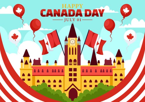 Happy Canada Day Vector Illustration Celebration in 1st July with Maple and Ribbon in National Holiday Flat Cartoon Background